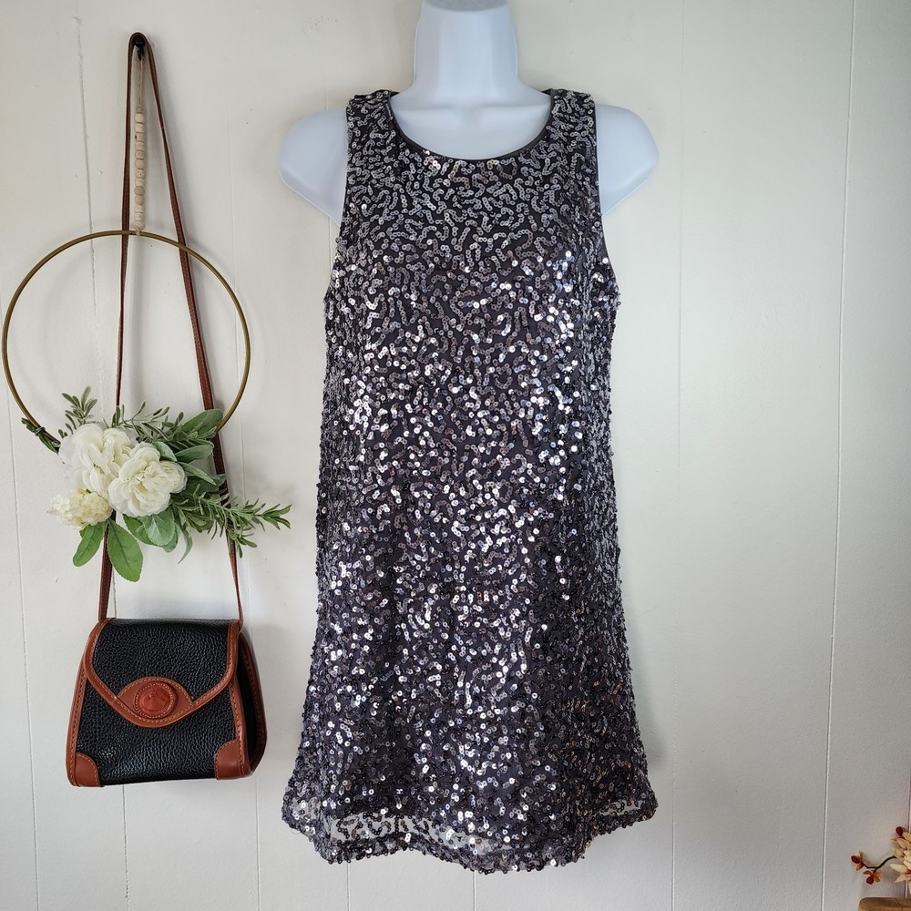 Pink Collection Gray Sequined Sleeveless Mini Dress EUC